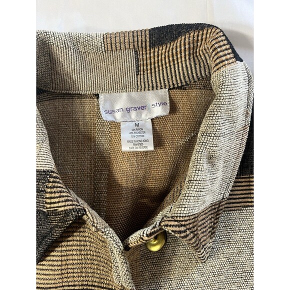 Susan Graver Jacket Blazer Size M Artsy Leaves Cabin Fall Brown Colorblock - Picture 7 of 7